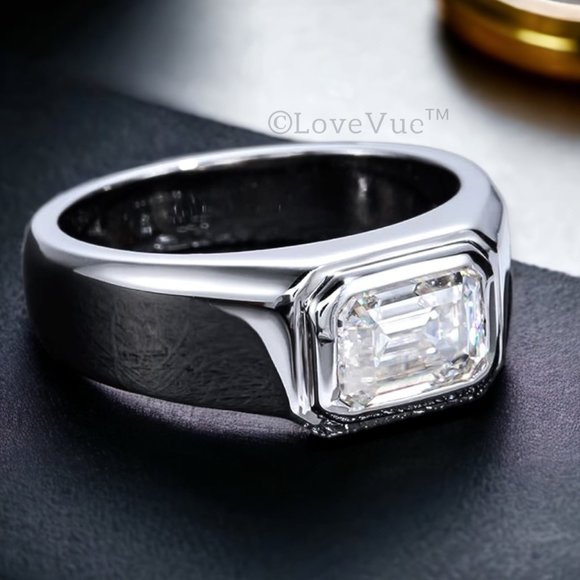 Certified 2ct. t.w. Emerald Cut Diamond Moissanite Unisex Wedding Ring VVS1 - Picture 7 of 16
